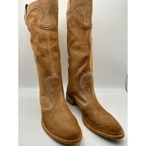 Accademia De' Calzolari Western Tall Boots Women 40 Tan Suede Leather Italy NWOB